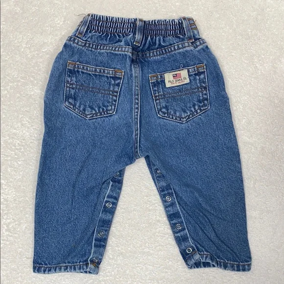 Vintage Ralph Lauren polo denim blue jeans elastic waist snap legs unisex 12/18m